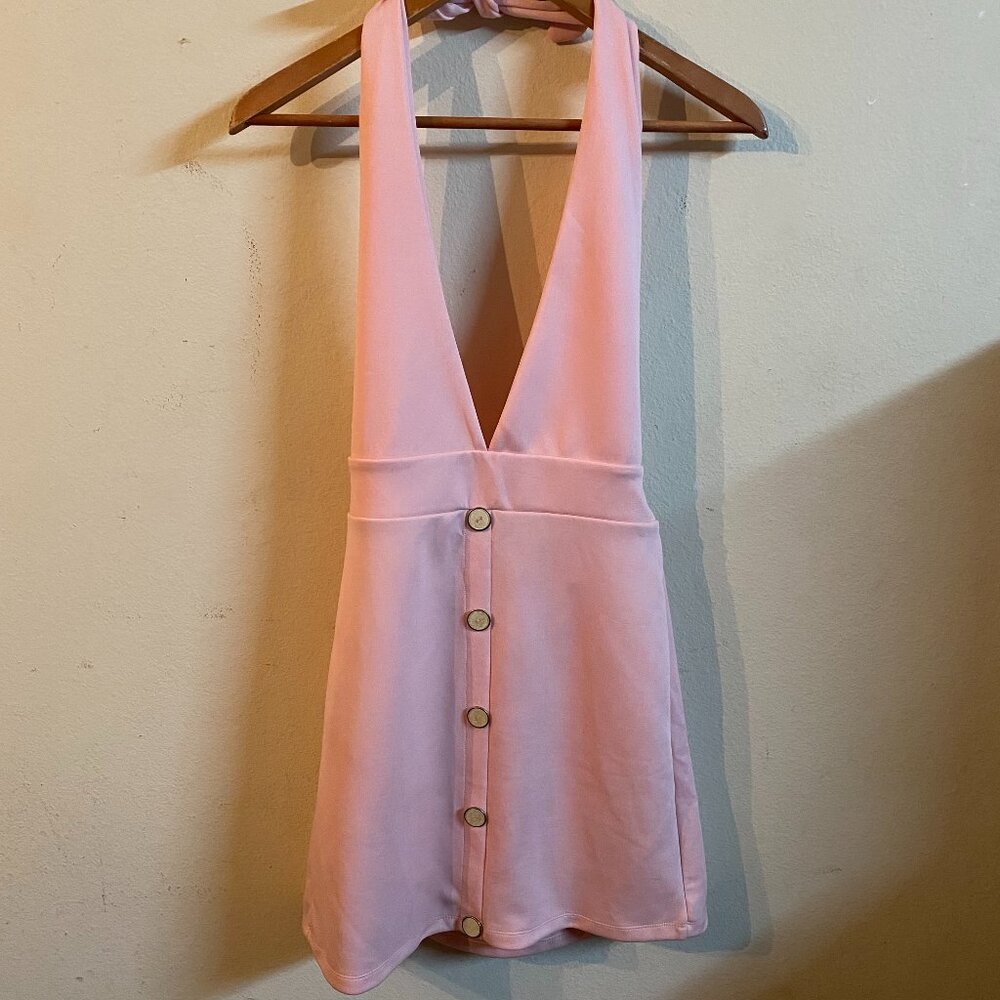 NO BRAND SMALL PINK BACKLESS HALTER MINI DRESS